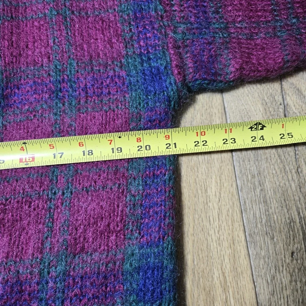 VTG Ninon Knit Sweater Oversized Small Acrylic Mohair Plum Green Blue‎ EUC